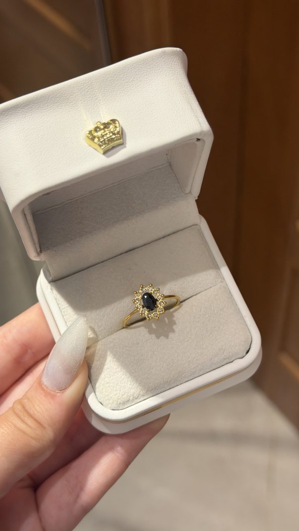 Bague marquise noire ajustable ✨